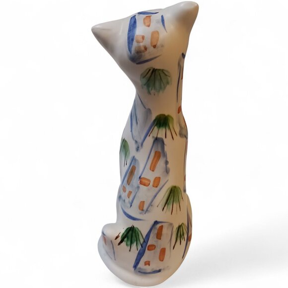 Vtg MCM Mancioli Style Long Neck Cat | 11" Italian Art Pottery Floral Kitsch 60s - Picture 4 of 12